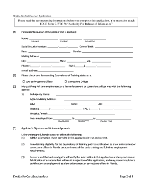 Florida Re-Certification Application