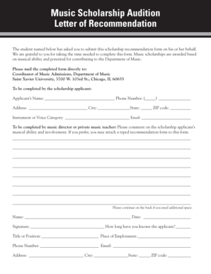 Music Scholarship Audition Letter of Recommendation - sxu