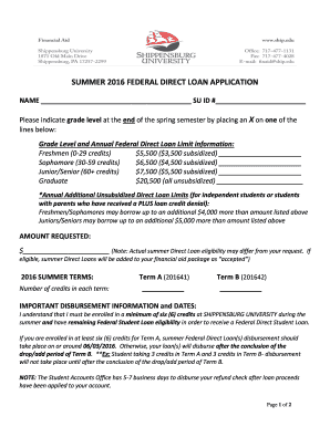 Summer 2016 Federal Direct Loan Application