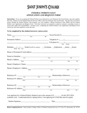 Federal Perkins Loan Application Form