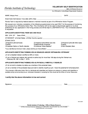 Voluntary Self Identification Form
