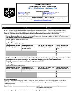 DePaul University Child Support Verification Form