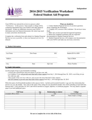 2014-2015 Verification Worksheet