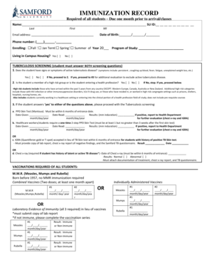 Immunization Record Form