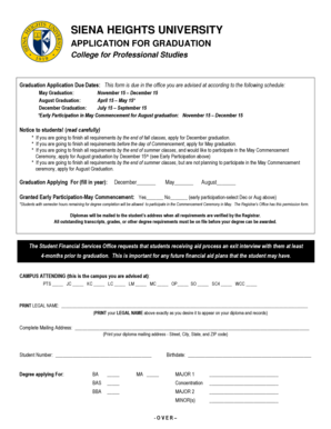 Siena Heights University Graduation Application