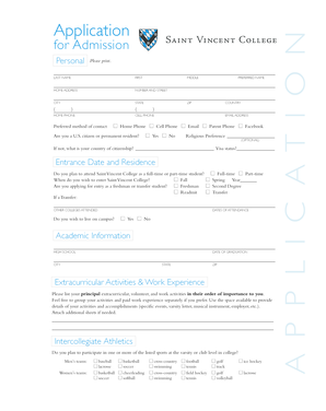 Saint Vincent College Admission Application