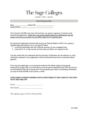 Parent Signature Page for Financial Aid Application