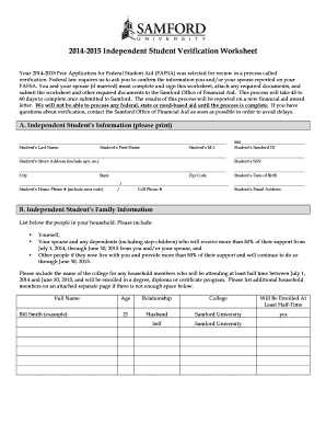 2014-2015 Independent Student Verification Worksheet