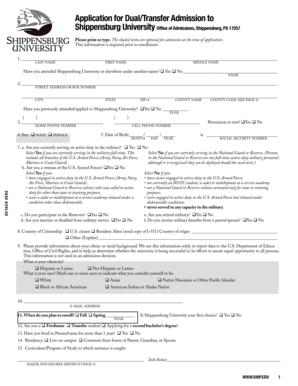 Shippensburg University Transfer Admission Application