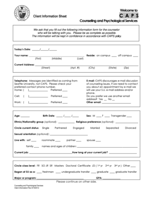 Client Information Sheet for Counseling Services