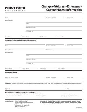 Student Change of Address/Emergency Contact Form