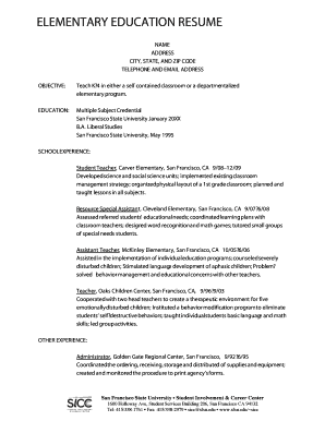 Elementary Education Resume