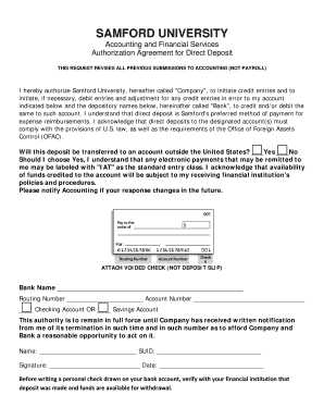 Samford University Direct Deposit Authorization