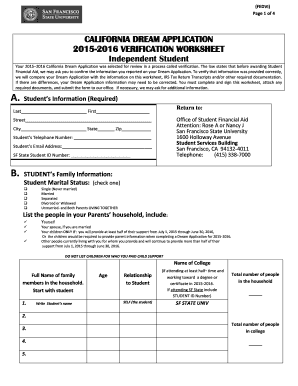 California Dream Application Verification Worksheet