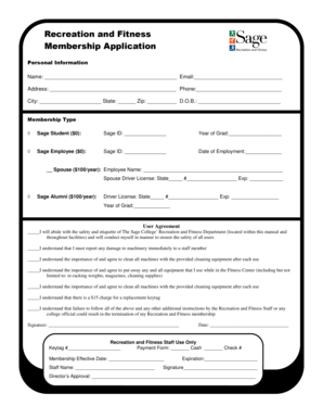 Sage College Recreation and Fitness Membership Agreement