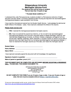 Meningitis Vaccine Form