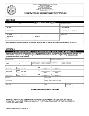 Washington Verification of Administrative Experience