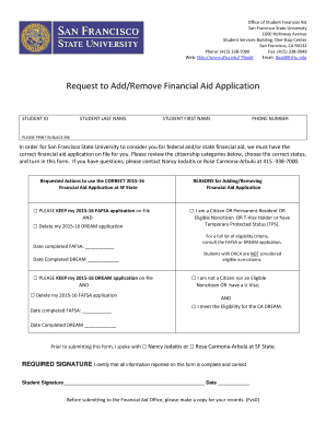 Request to Add/Remove Financial Aid Application