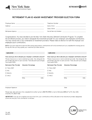 New York State Voluntary Defined Contribution Program Investment Provider Election Form
