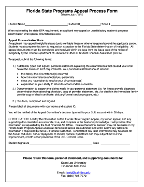 Florida State Programs Appeal Process Form