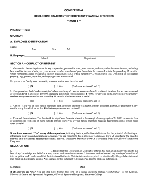 Disclosure Statement of Significant Financial Interests Form A