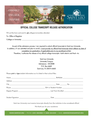 Official College Transcript Release Authorization