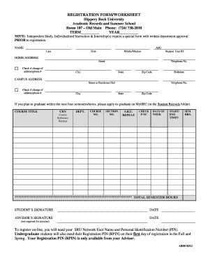 Slippery Rock University Registration Form