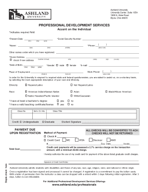 Ashland University Professional Development Registration Form