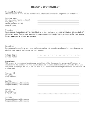 Resume Worksheet