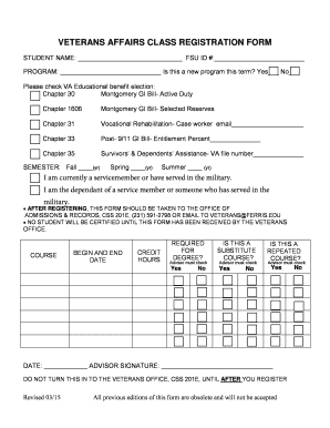 Veterans Affairs Class Registration Form