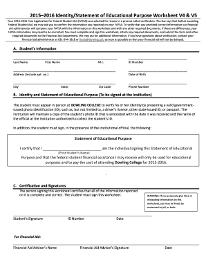 2015-2016 Identity Statement of Educational Purpose Worksheet