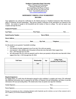 Dependent Verification Worksheet