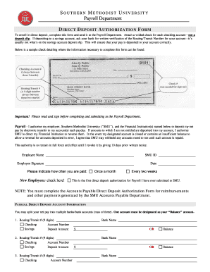Southern Methodist University Direct Deposit Authorization Form