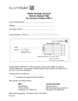 Health Savings Account Deposit Slip