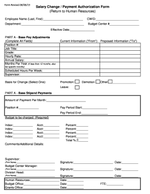 Salary Change Payment Authorization Form