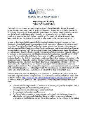 Psychological Disability Verification Form