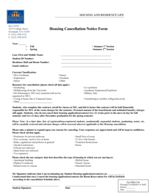 Savannah State University Housing Cancellation Notice Form
