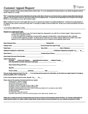 Cigna Customer Appeal Request Form