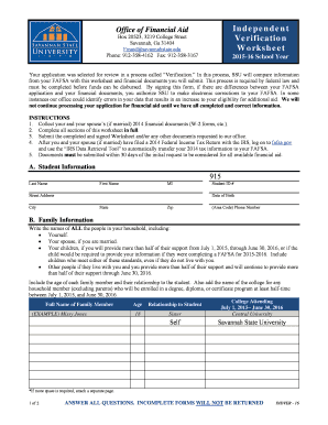 2015-16 Financial Aid Verification Worksheet