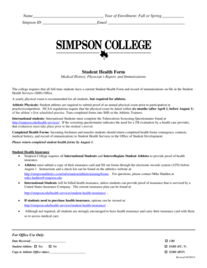 Simpson College Student Health Form