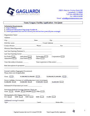 Team League Facility Insurance Application