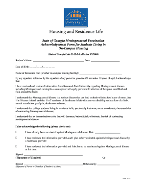 Georgia Meningococcal Vaccination Form
