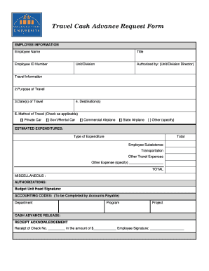 Travel Cash Advance Request Form