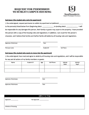 Request for Permission to Sublet Campus Housing