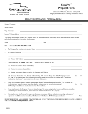 Directors and Officers Liability Insurance Proposal Form