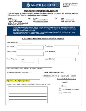 Mail Delivery Transcript Request Form