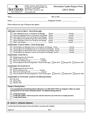 Southern University Student Financial Aid Information Update Request Form