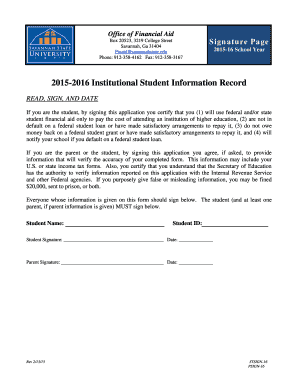 2015-2016 Institutional Student Information Record