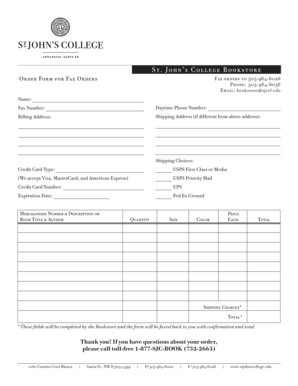 St. John's College Bookstore Order Form