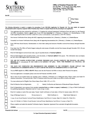2015-2016 Financial Aid Verification Form